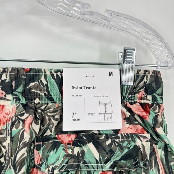 NWT Goodfellow and Co Swim Trunk Tropical Flamingo Print Green Mens Size Medium - Picture 6 of 9